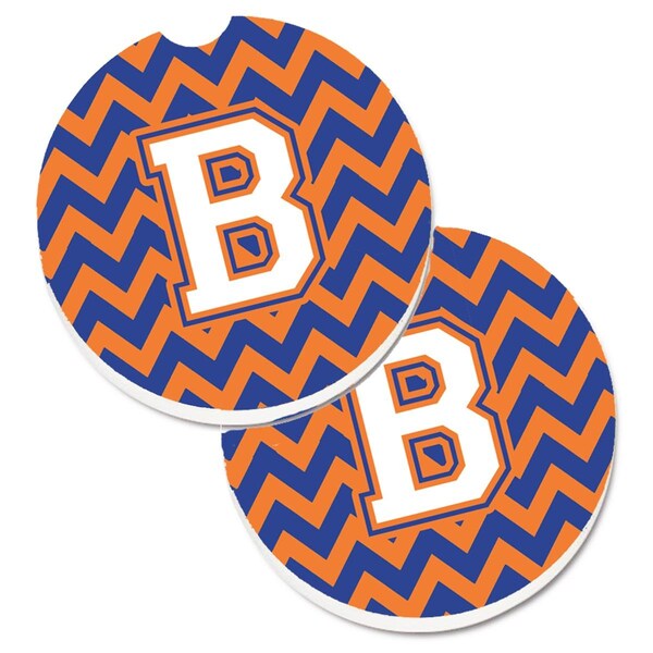 Carolines Treasures Letter B Chevron Blue and Orange No.3 Set of 2 Cup Holder Car Coaster CJ1060-BCARC - main